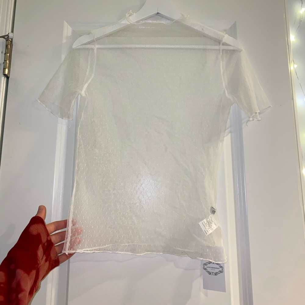 Mock-Neck Lettuce Trim Mesh Shirt